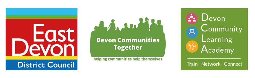 East Devon District Council logo Devon COmmunities together logo Devon Community Learning Academy logo