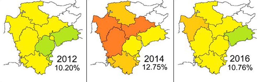 Fuel poverty map of Devon 2012-2016