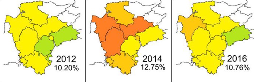 Fuel poverty map of Devon 2012-2016