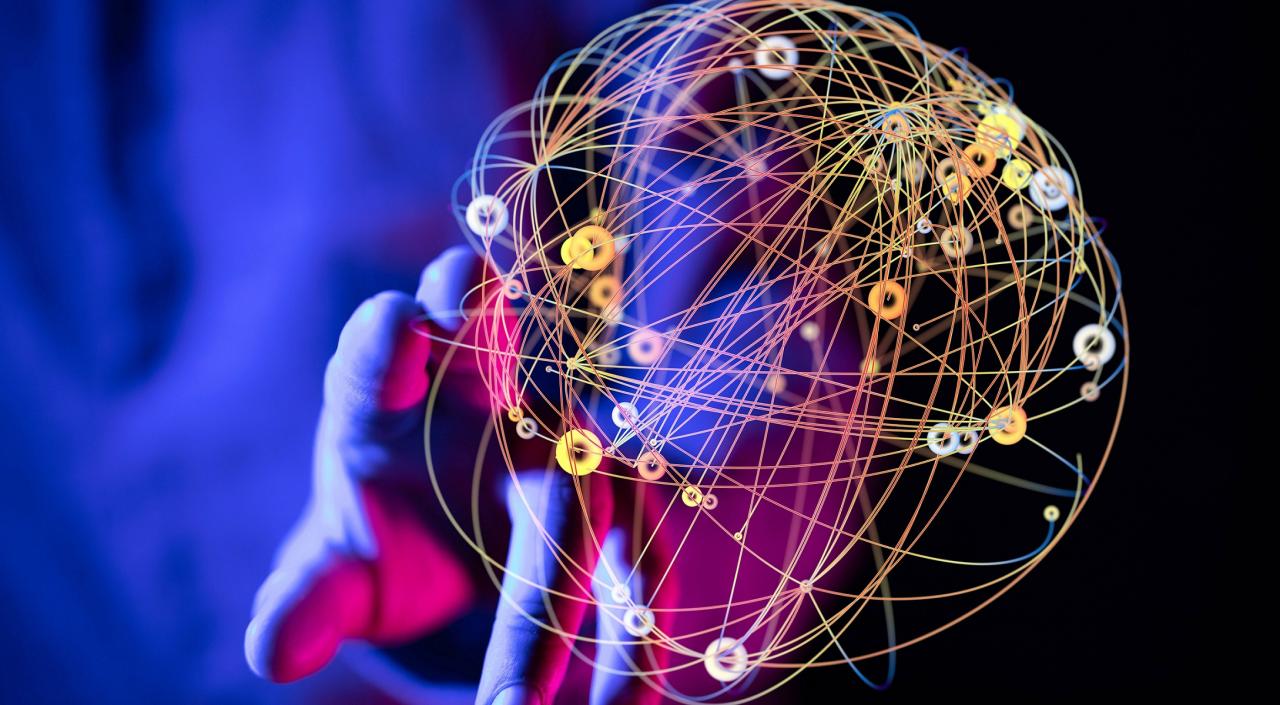 AI training, digital ball showing lines of digital communication 