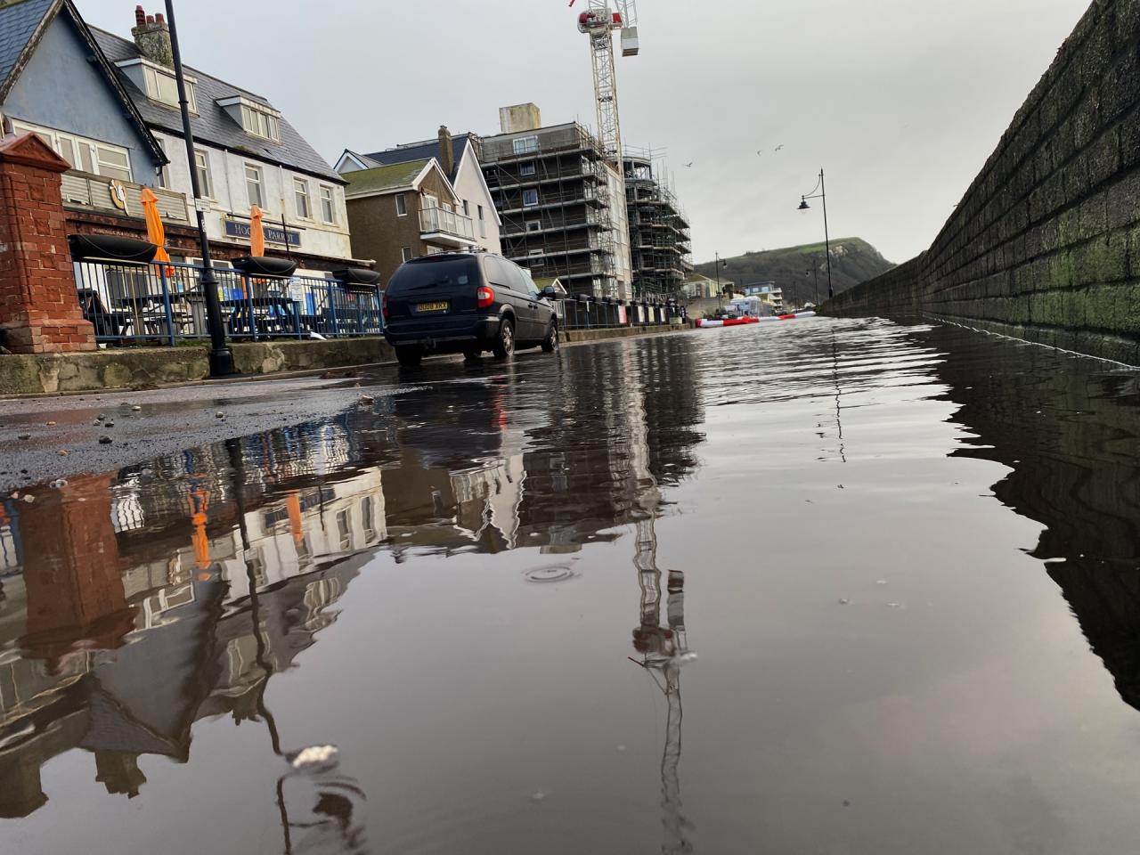Flooded road in Seaton