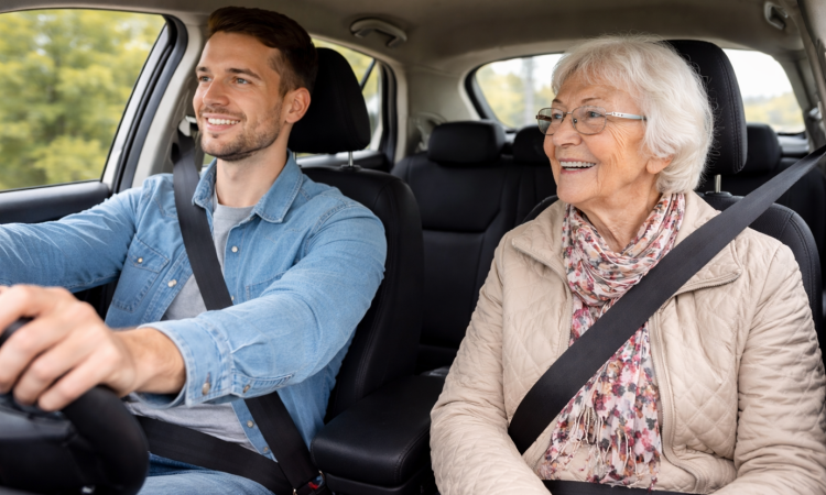 Young driver and older female passenger