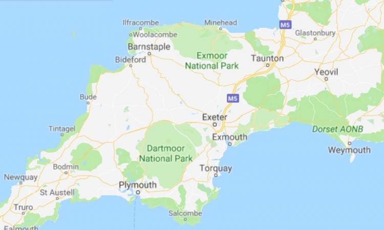 Map of the south west UK