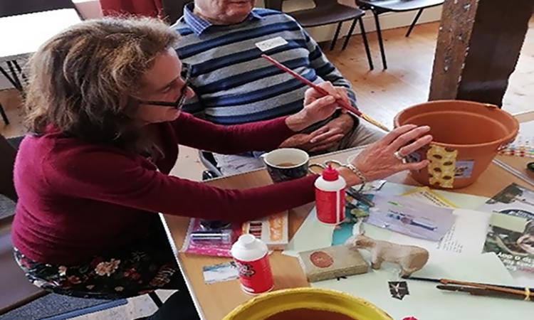 Arts & crafts session, decorating garden pots