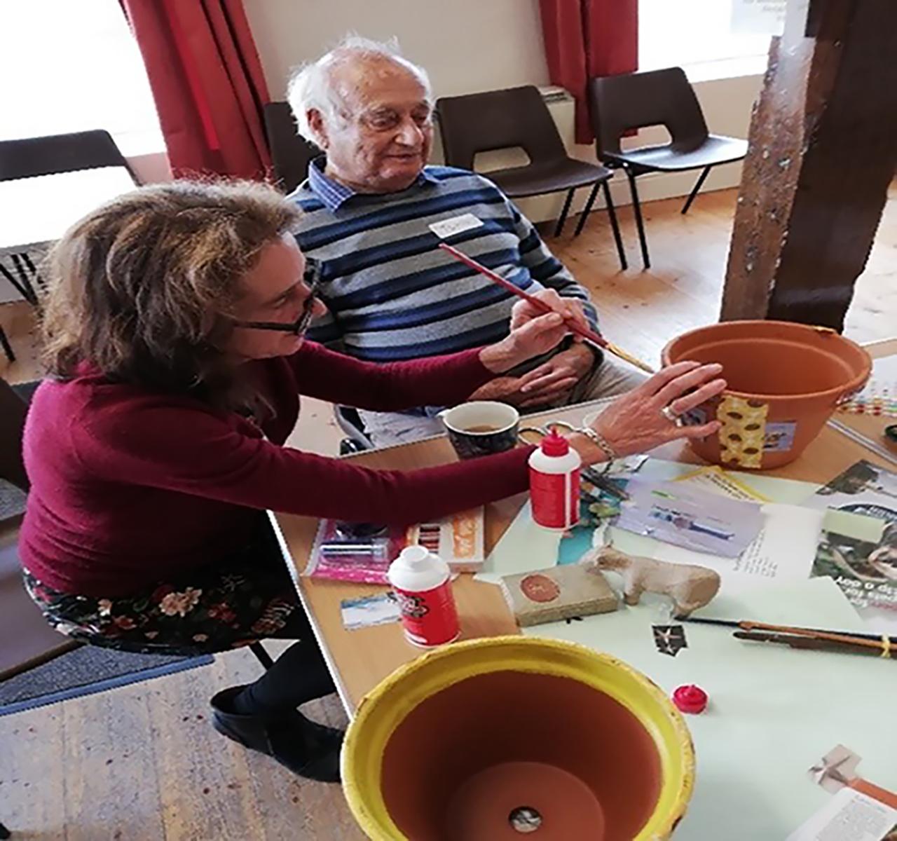 Arts & crafts session, decorating garden pots