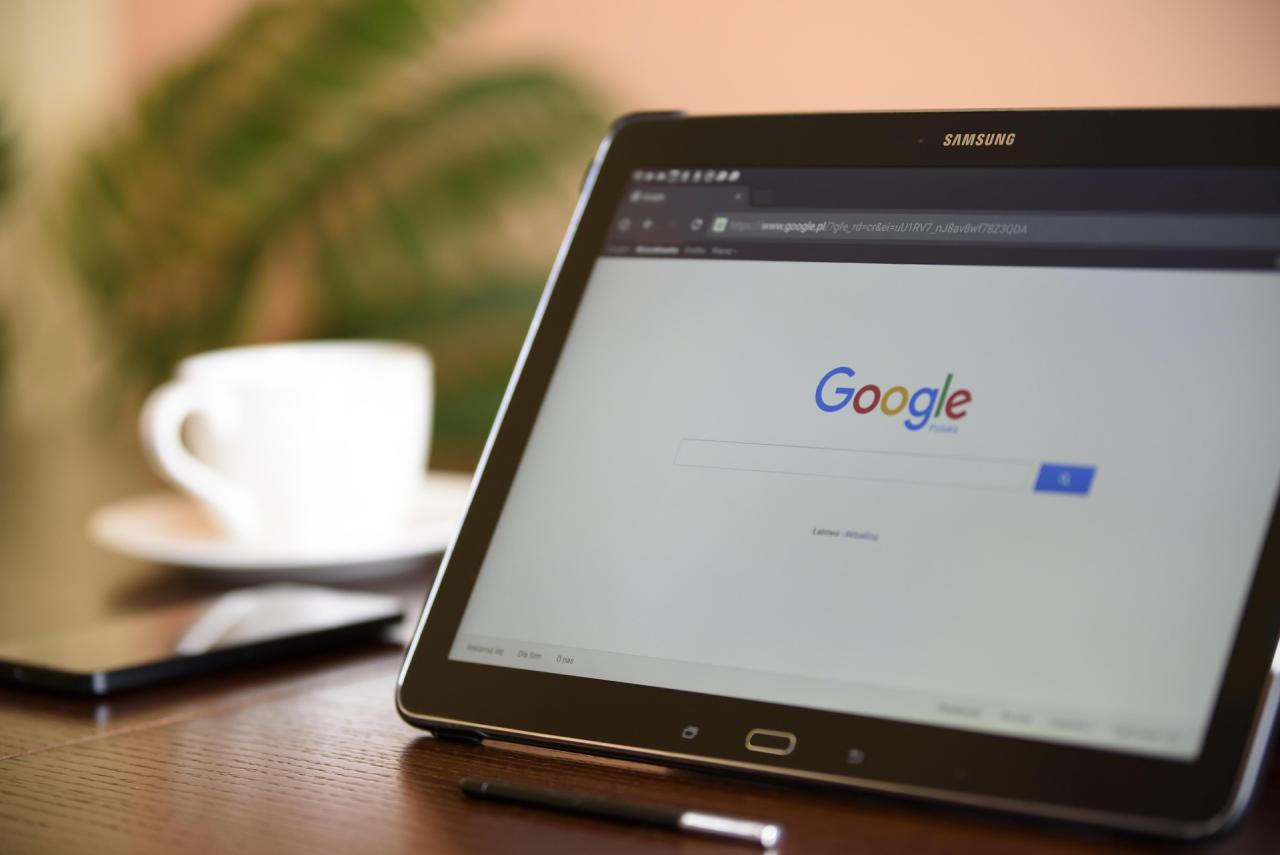 tablet showing google website