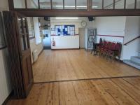 Inside the hall, showing the partition doors