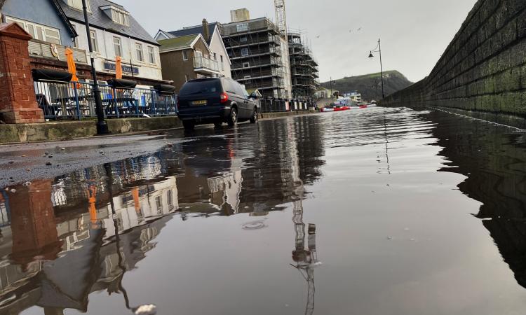 Flooded road in Seaton